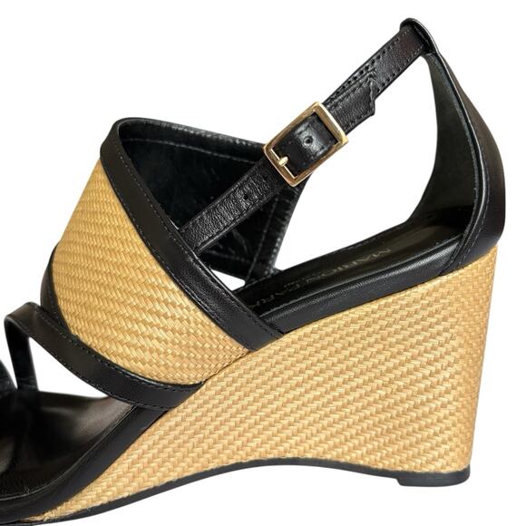 New With Box MARION PARKE Penny 70 Wedge Sandal 39.5 / US 9.5 Black Leather - Picture 7 of 13